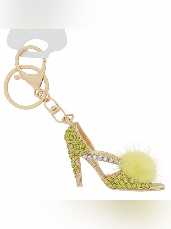 Accessories - Rhinestone Yellow Fur Pom High Heel Keychain or Bag Charm